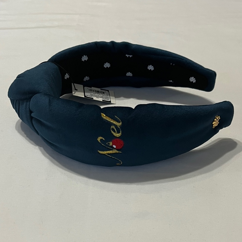 Lele Sadoughi Noel Velvet Embroidered Festive Holiday Headband Navy NWT
